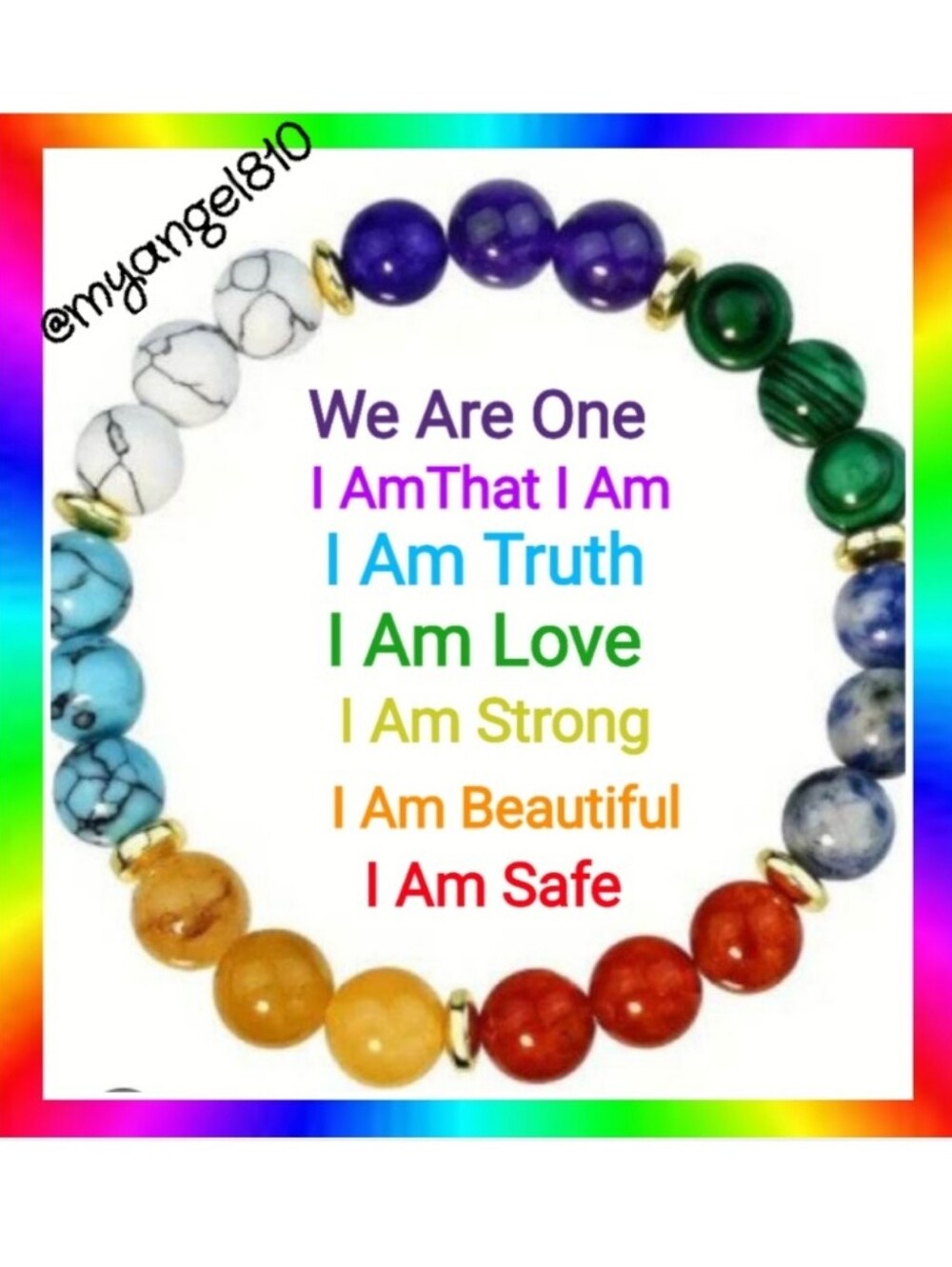 I Am Affirmation Multicolor Beaded Bracelet - Inspirational Chakra Design
